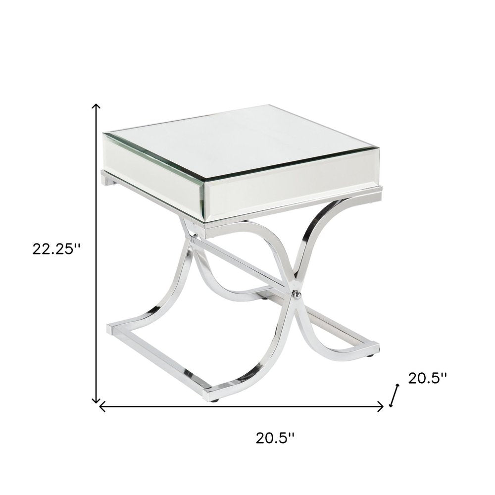 22" Silver And Clear Mirrored Glass Square End Table HomeRoots