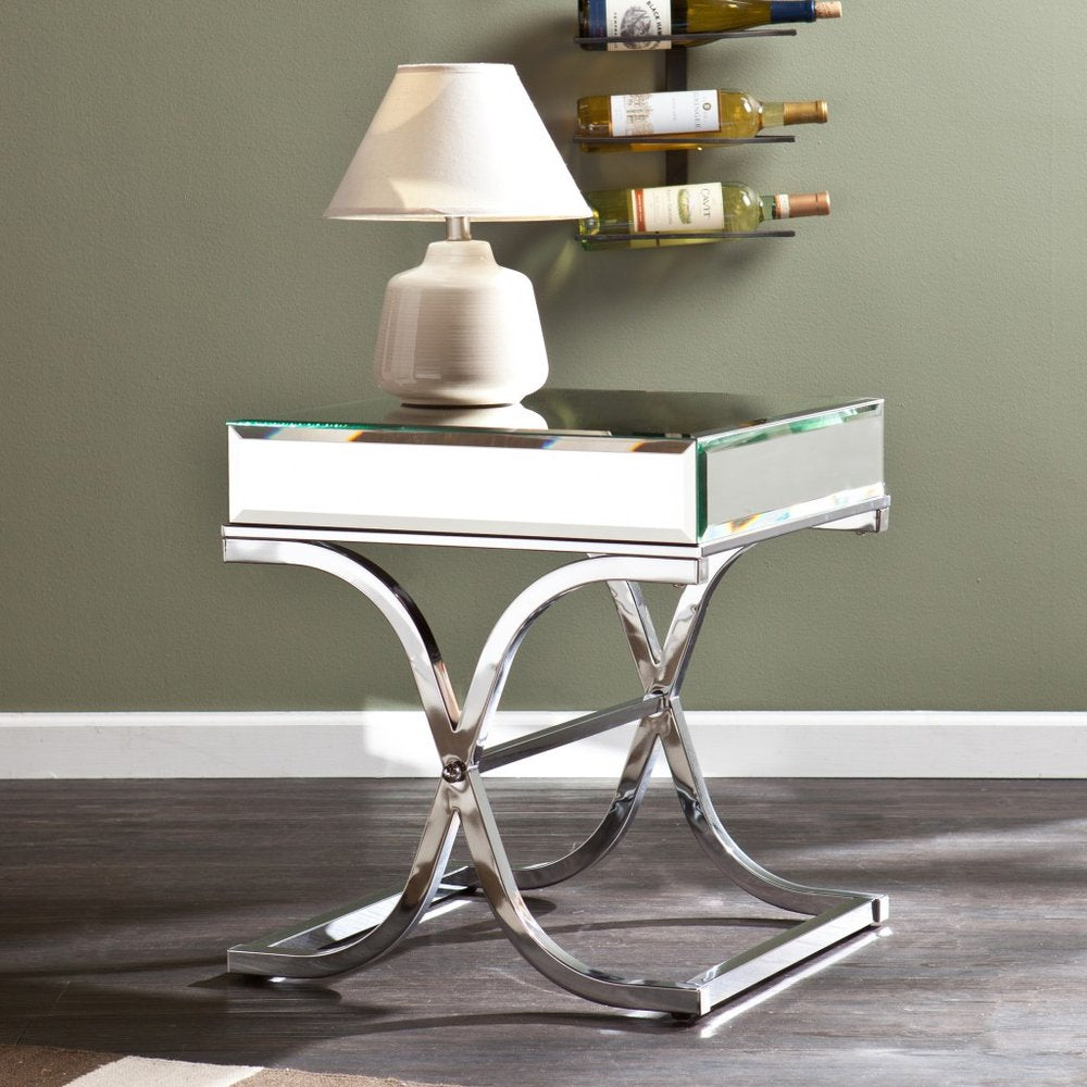 22" Silver And Clear Mirrored Glass Square End Table HomeRoots