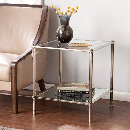 24" Silver Glass And Iron Square Mirrored End Table HomeRoots
