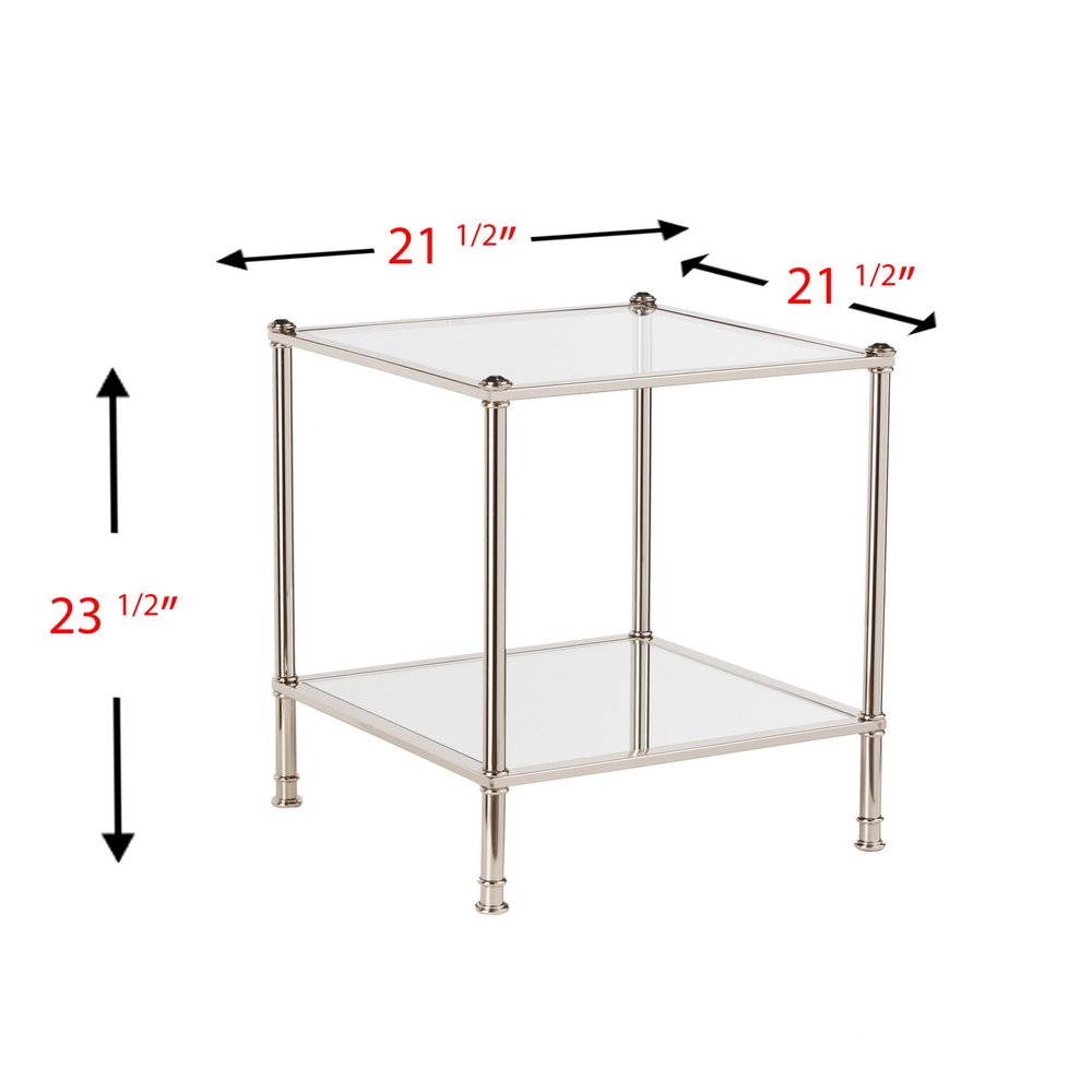24" Silver Glass And Iron Square Mirrored End Table HomeRoots