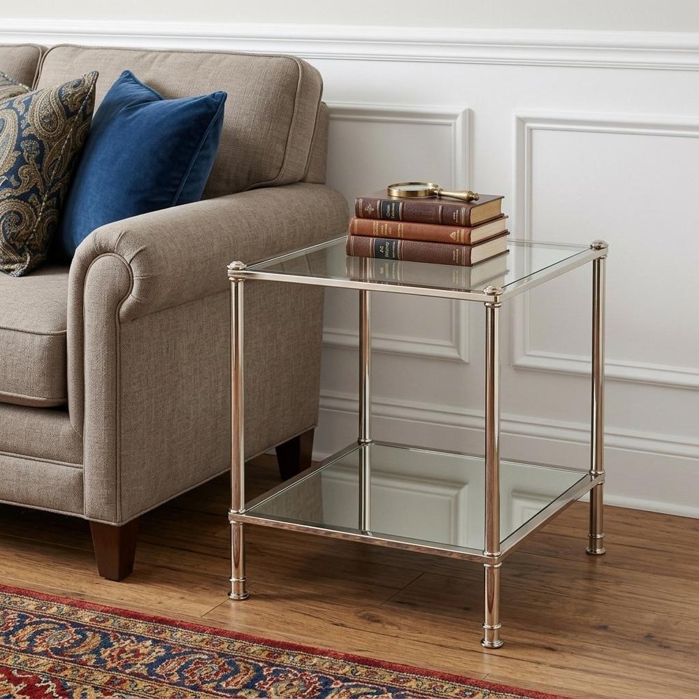 24" Silver Glass And Iron Square Mirrored End Table HomeRoots