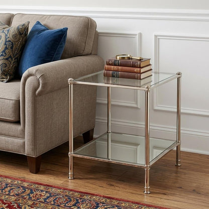 24" Silver Glass And Iron Square Mirrored End Table HomeRoots