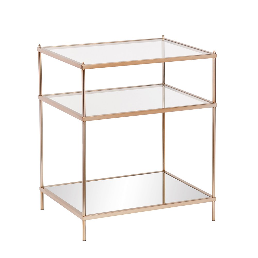 27" Gold And Clear Glass And Iron End Table With Mirrored Shelf HomeRoots