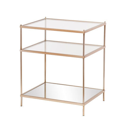 27" Gold And Clear Glass And Iron End Table With Mirrored Shelf HomeRoots