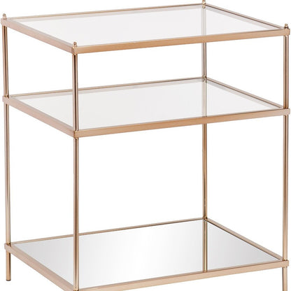 27" Gold And Clear Glass And Iron End Table With Mirrored Shelf HomeRoots