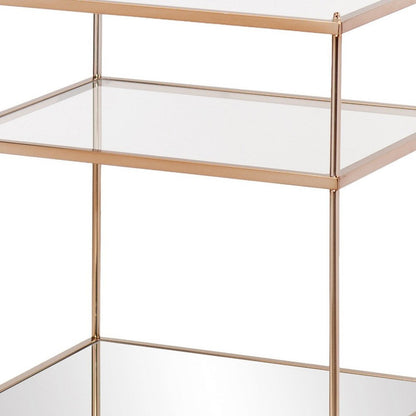 27" Gold And Clear Glass And Iron End Table With Mirrored Shelf HomeRoots