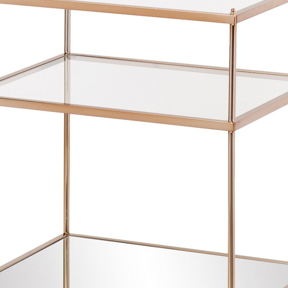 27" Gold And Clear Glass And Iron End Table With Mirrored Shelf HomeRoots