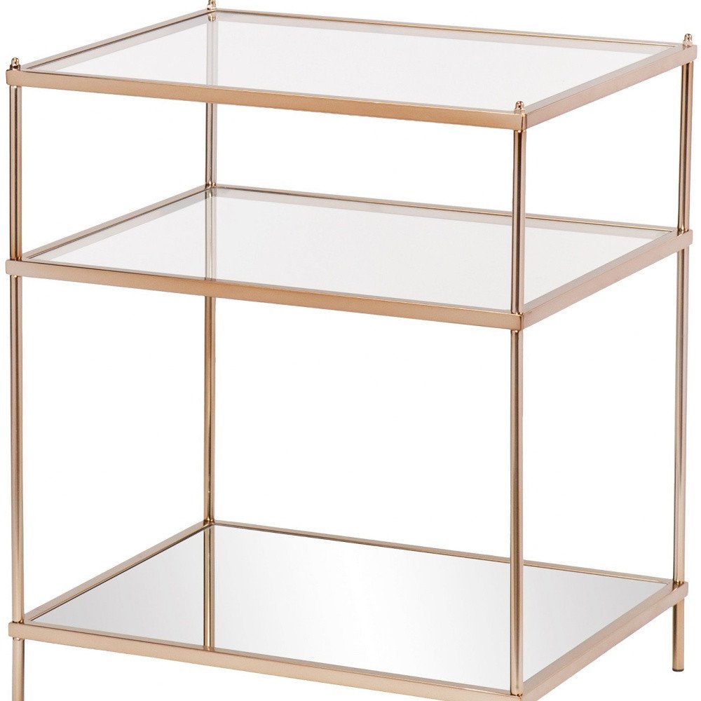 27" Gold And Clear Glass And Iron End Table With Mirrored Shelf HomeRoots