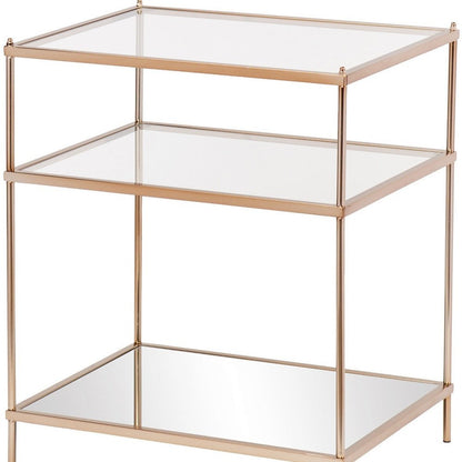 27" Gold And Clear Glass And Iron End Table With Mirrored Shelf HomeRoots