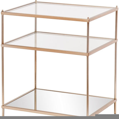 27" Gold And Clear Glass And Iron End Table With Mirrored Shelf HomeRoots