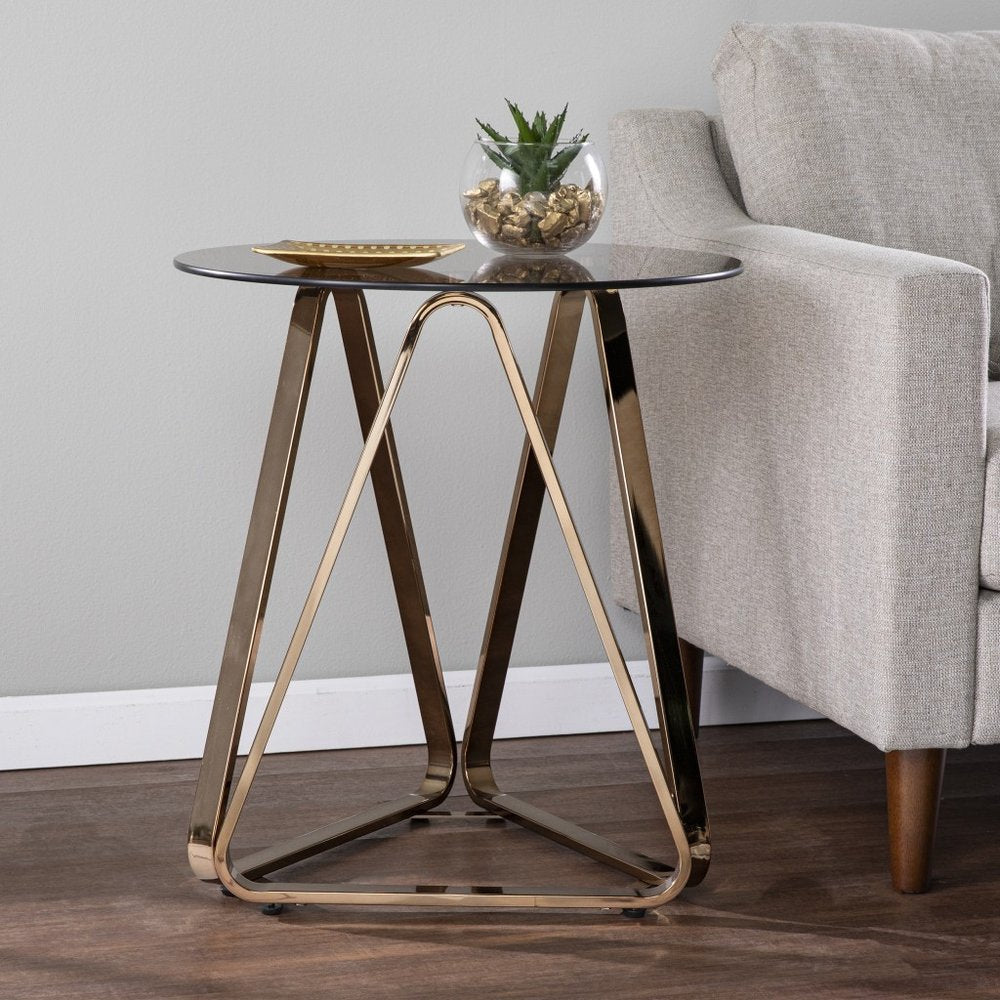 24" Champagne Glass And Iron Round End Table HomeRoots