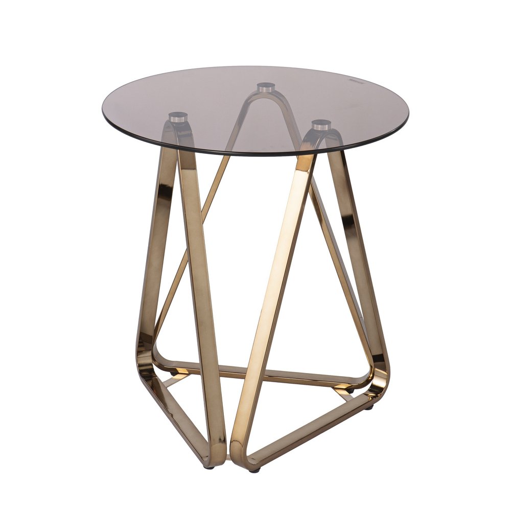 24" Champagne Glass And Iron Round End Table HomeRoots