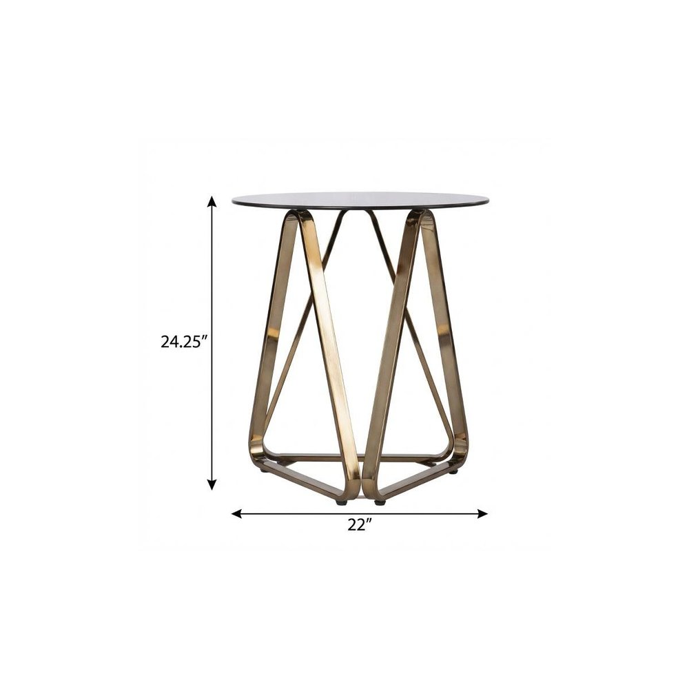 24" Champagne Glass And Iron Round End Table HomeRoots