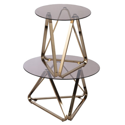 24" Champagne Glass And Iron Round End Table HomeRoots