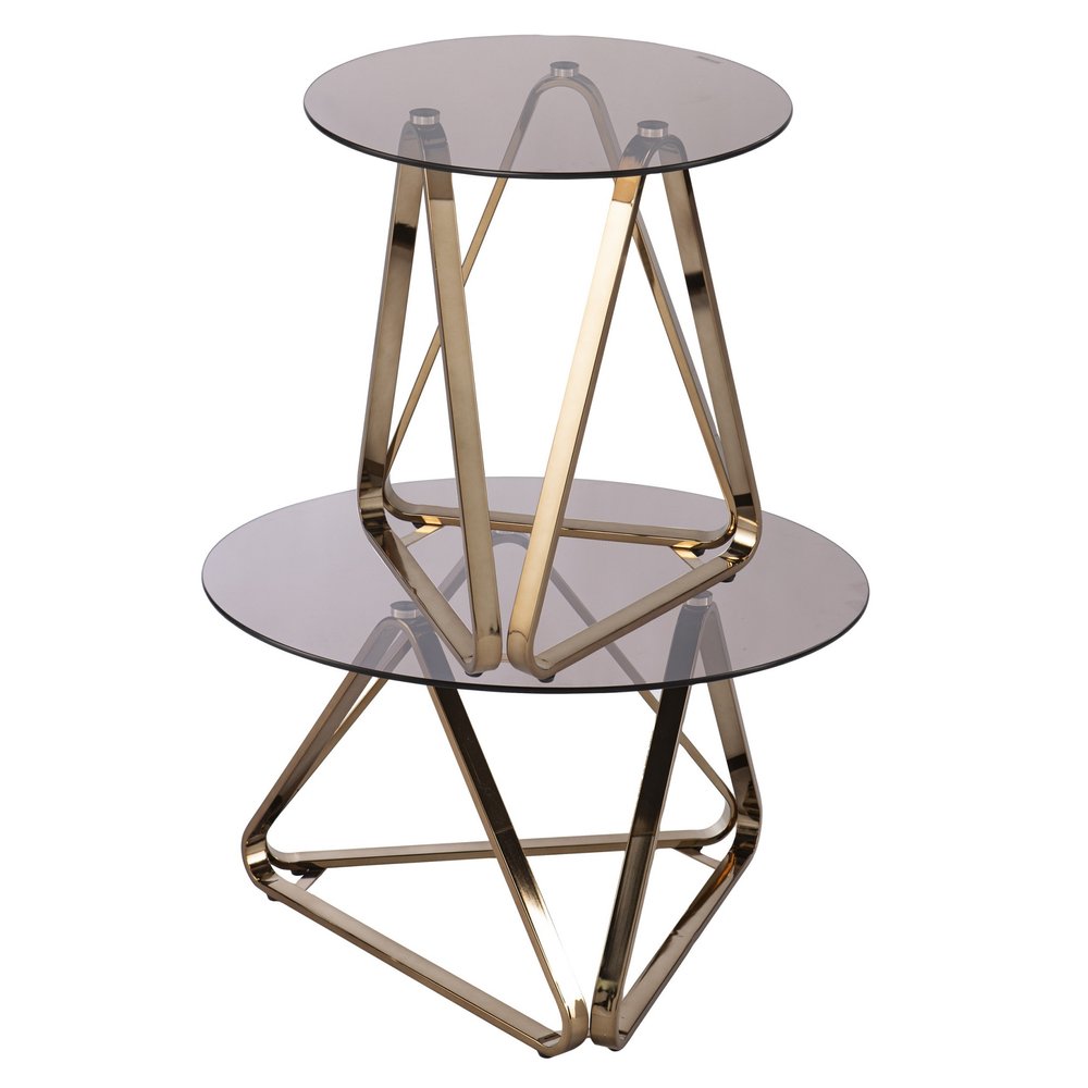 24" Champagne Glass And Iron Round End Table HomeRoots