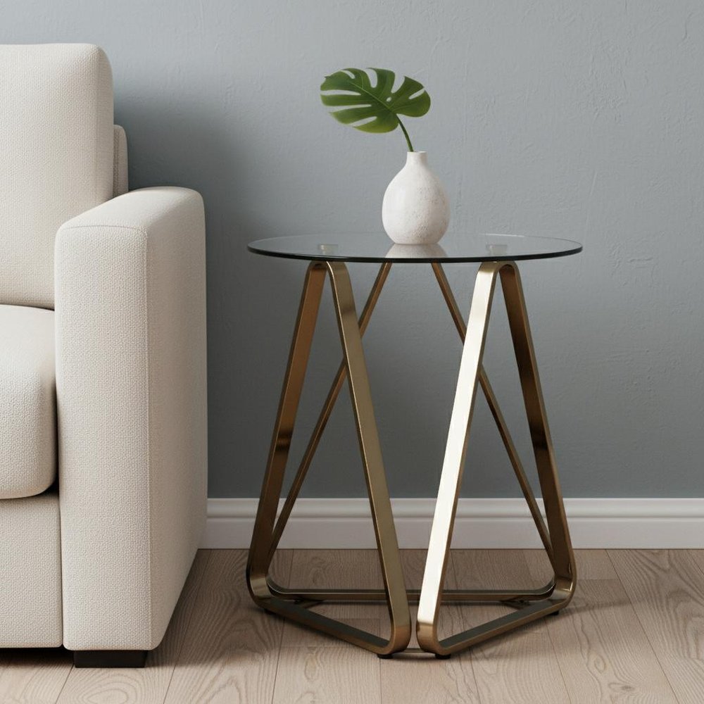 24" Champagne Glass And Iron Round End Table HomeRoots