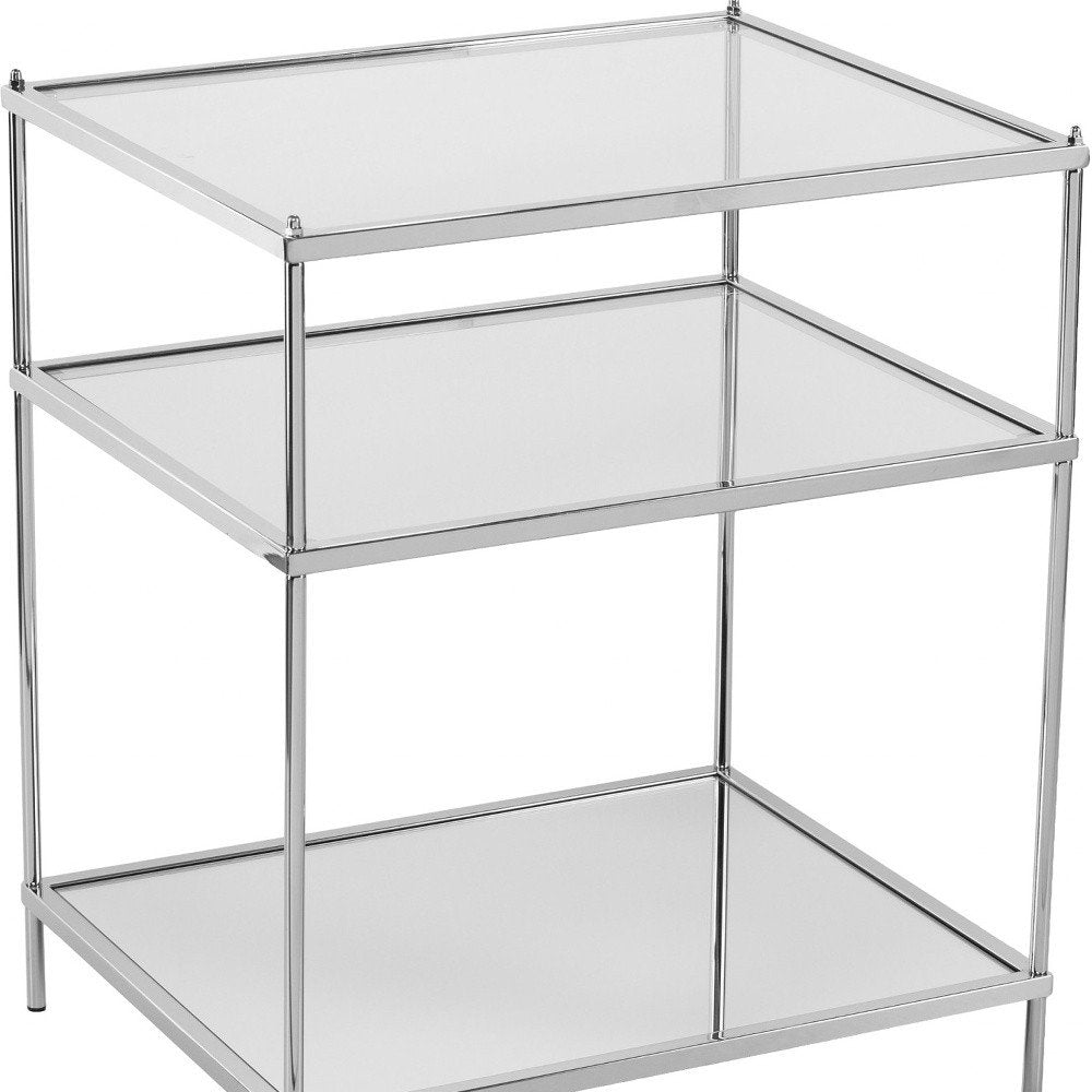 27" Silver Mirrored Glass And Iron End Table With Shelf HomeRoots