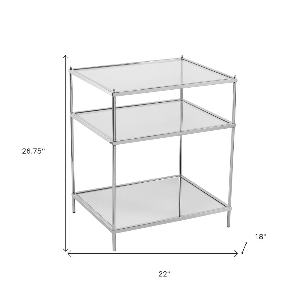 27" Silver Mirrored Glass And Iron End Table With Shelf HomeRoots