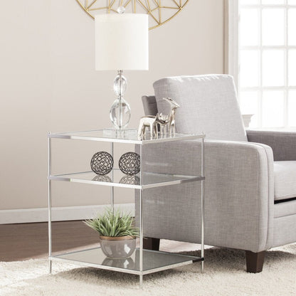 27" Silver Mirrored Glass And Iron End Table With Shelf HomeRoots
