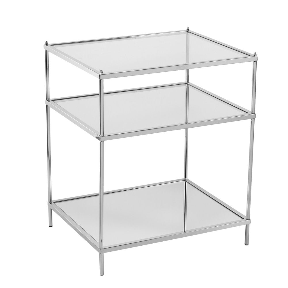 27" Silver Mirrored Glass And Iron End Table With Shelf HomeRoots