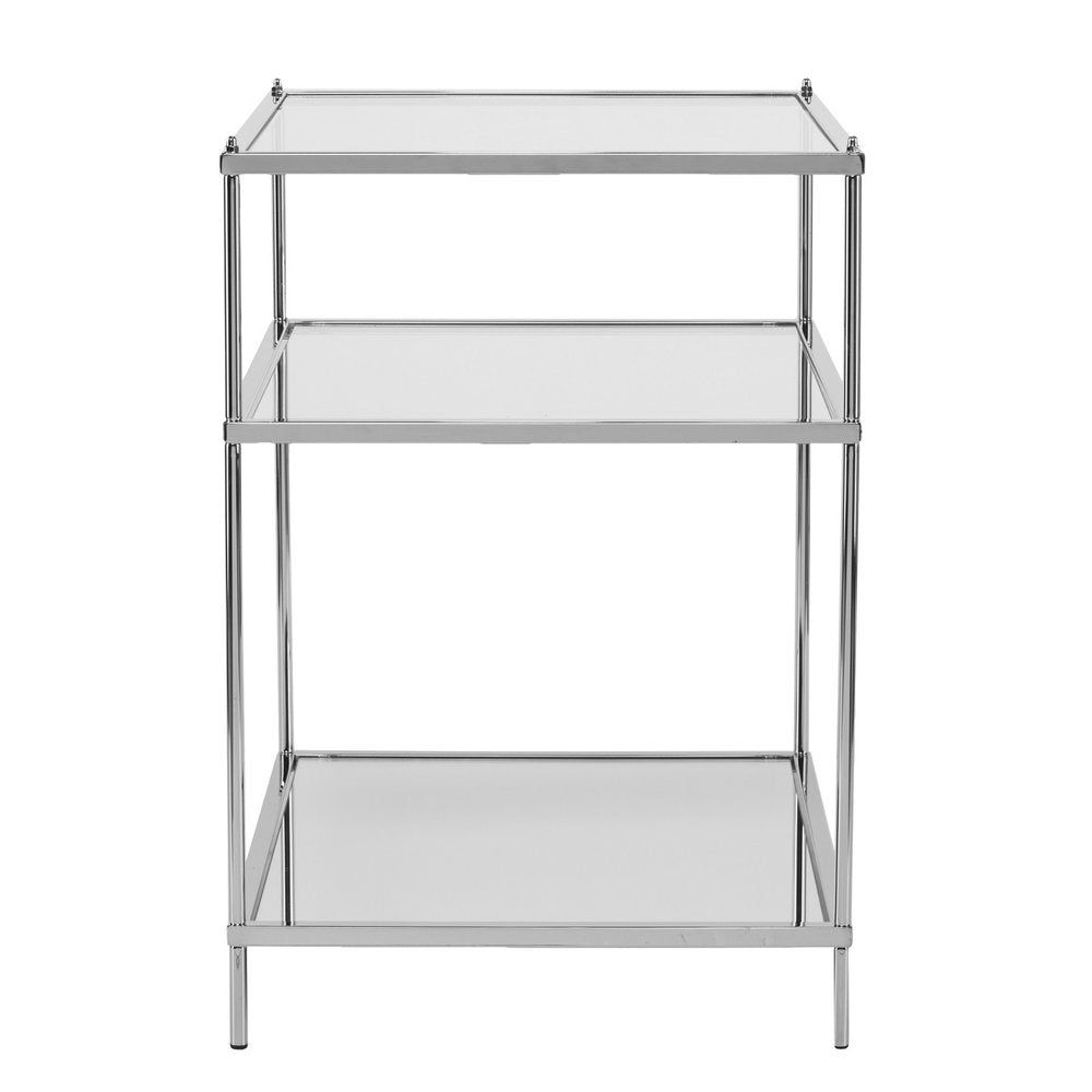 27" Silver Mirrored Glass And Iron End Table With Shelf HomeRoots