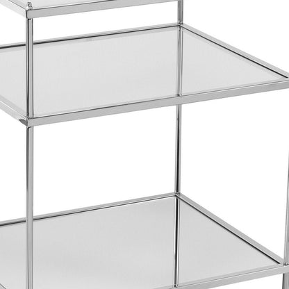 27" Silver Mirrored Glass And Iron End Table With Shelf HomeRoots