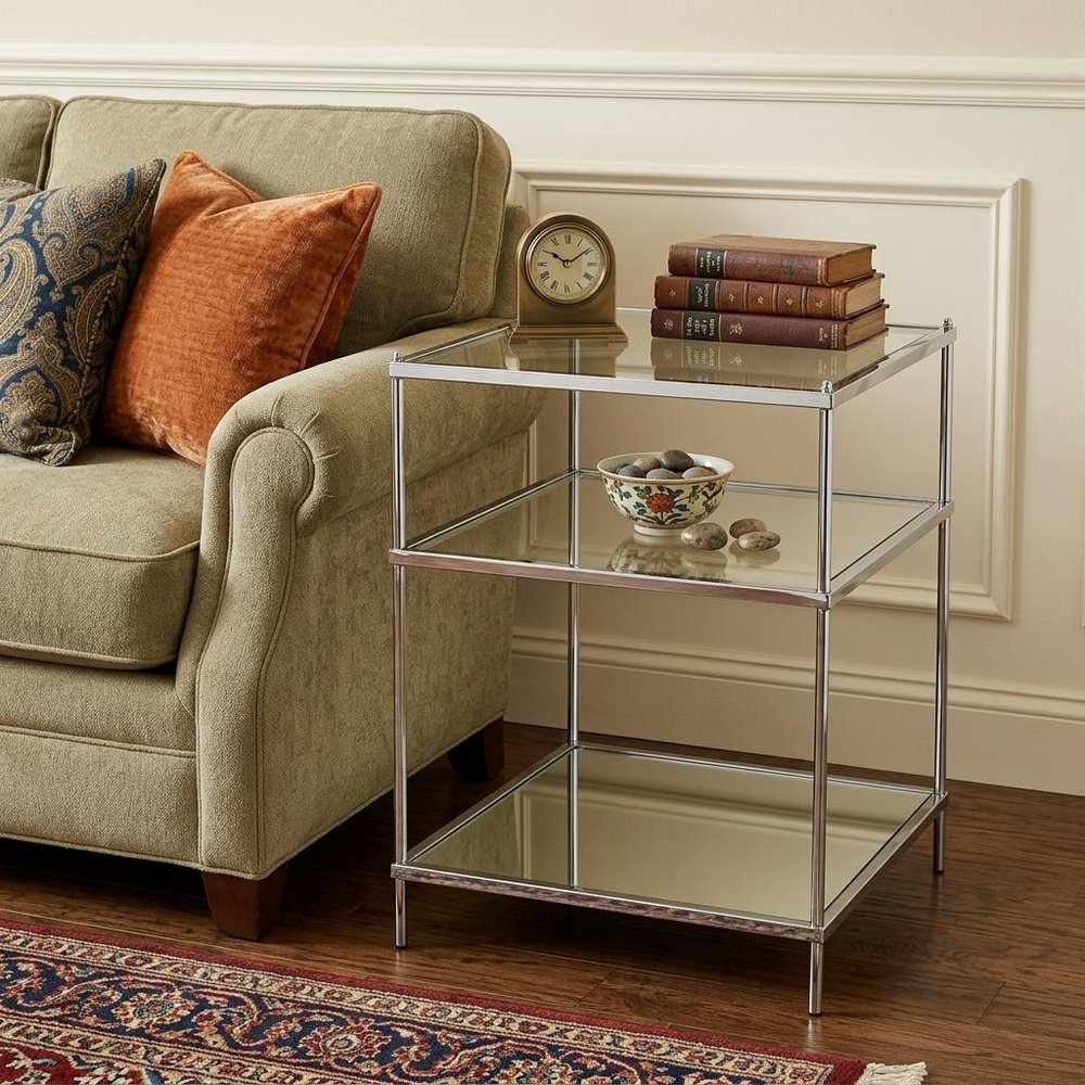27" Silver Mirrored Glass And Iron End Table With Shelf HomeRoots