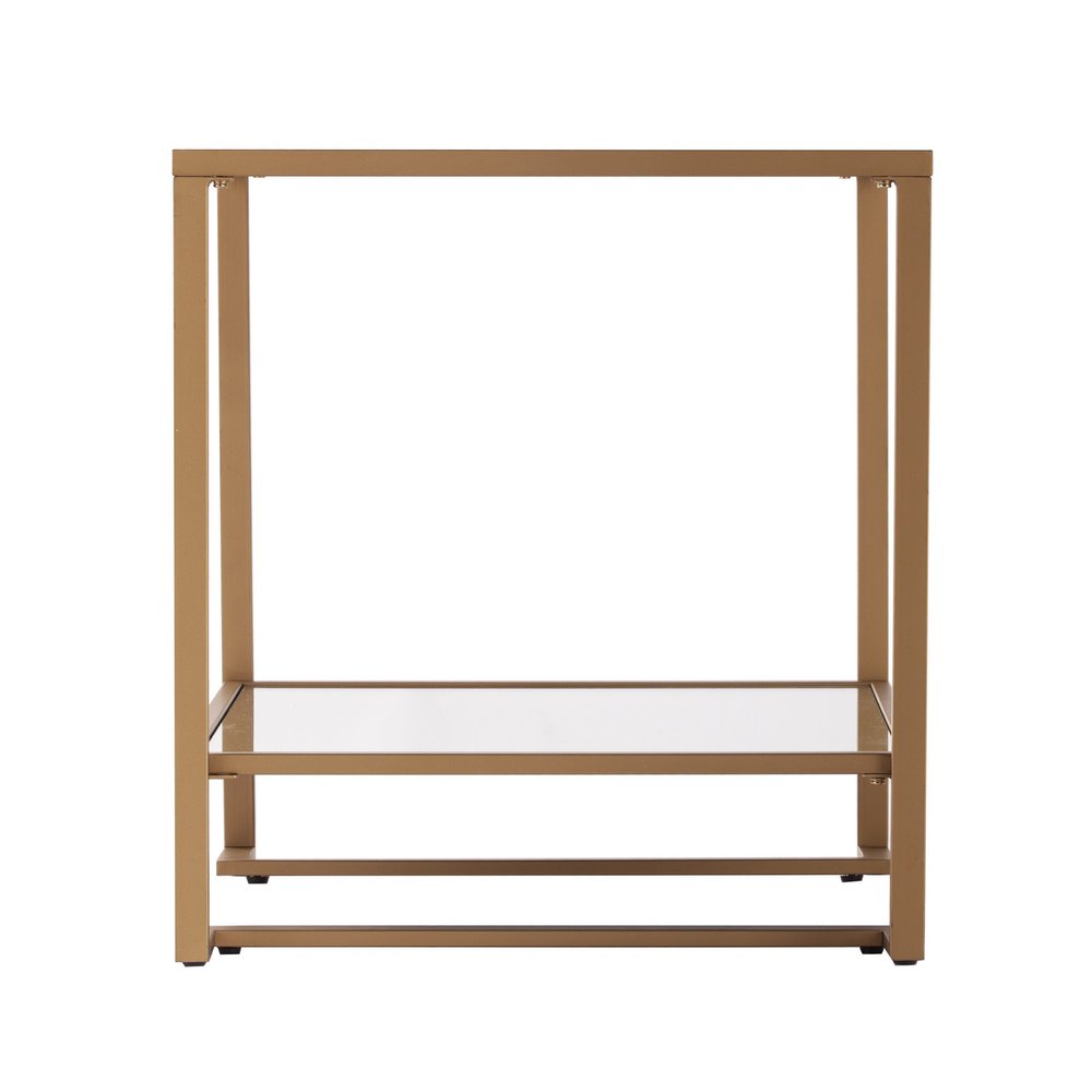 24" Gold Glass And Iron Square Mirrored End Table With Shelf HomeRoots