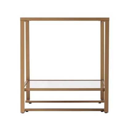 24" Gold Glass And Iron Square Mirrored End Table With Shelf HomeRoots