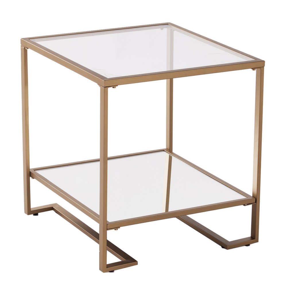 24" Gold Glass And Iron Square Mirrored End Table With Shelf HomeRoots