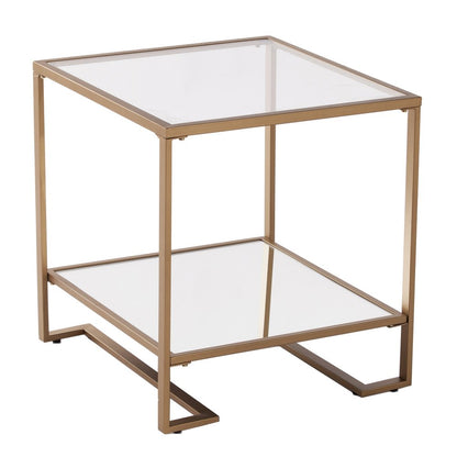 24" Gold Glass And Iron Square Mirrored End Table With Shelf HomeRoots