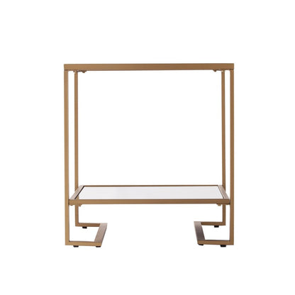 24" Gold Glass And Iron Square Mirrored End Table With Shelf HomeRoots