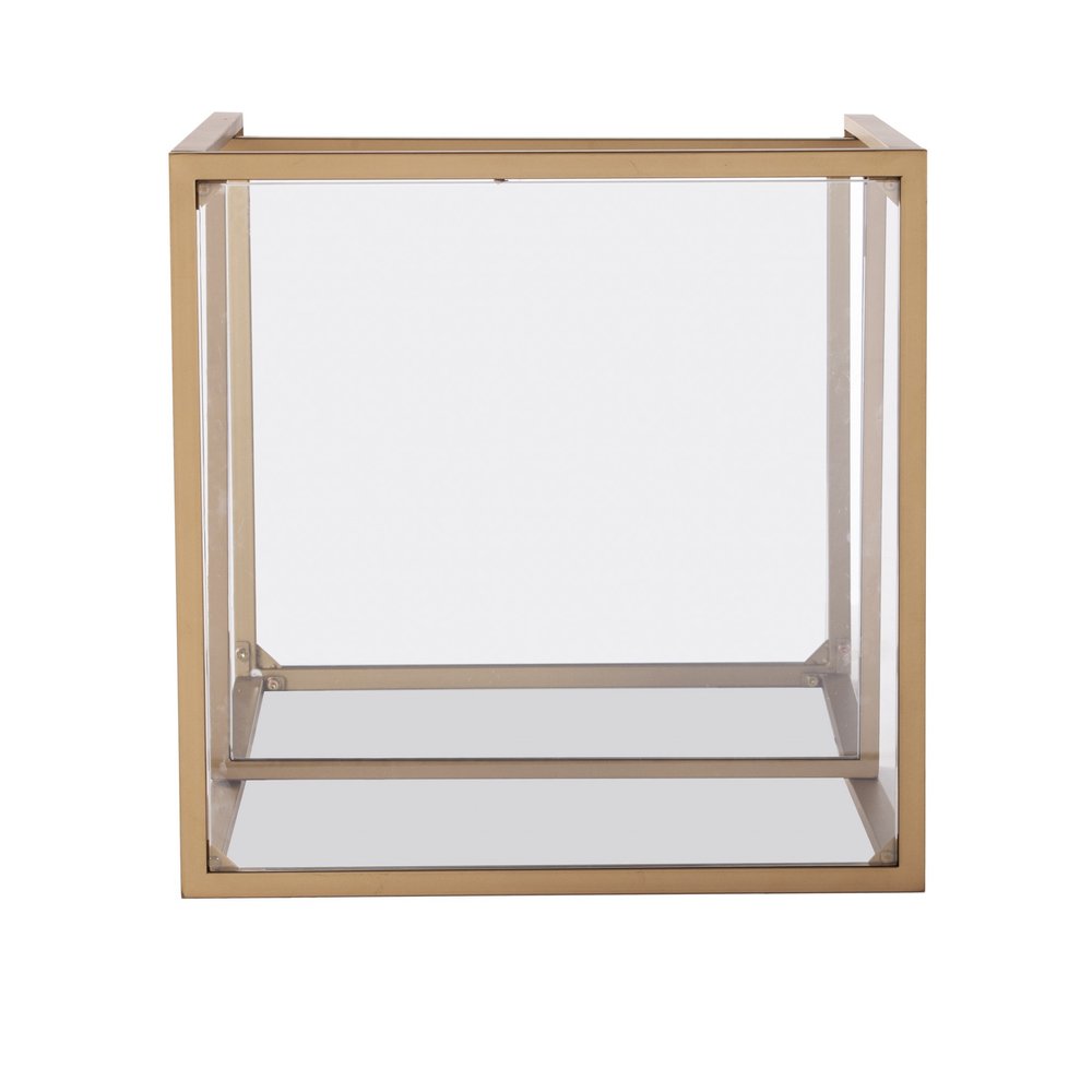 24" Gold Glass And Iron Square Mirrored End Table With Shelf HomeRoots