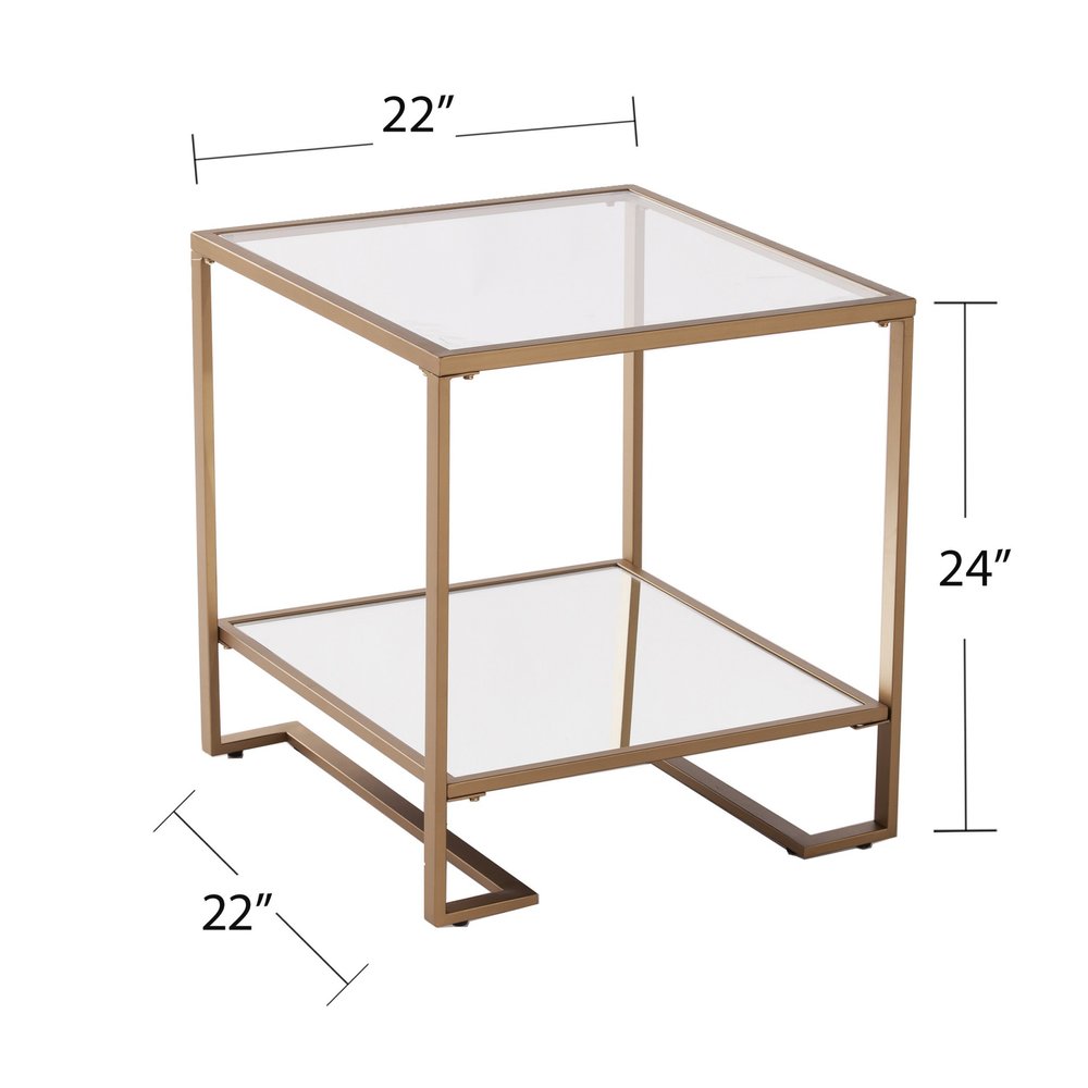 24" Gold Glass And Iron Square Mirrored End Table With Shelf HomeRoots