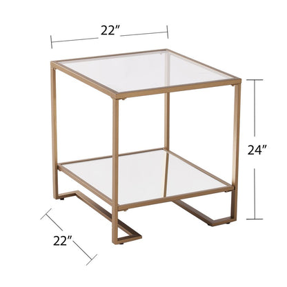 24" Gold Glass And Iron Square Mirrored End Table With Shelf HomeRoots