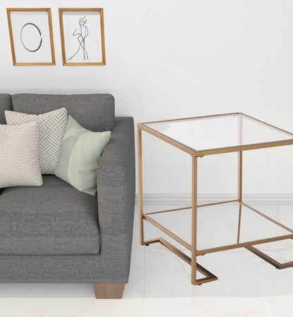 24" Gold Glass And Iron Square Mirrored End Table With Shelf HomeRoots