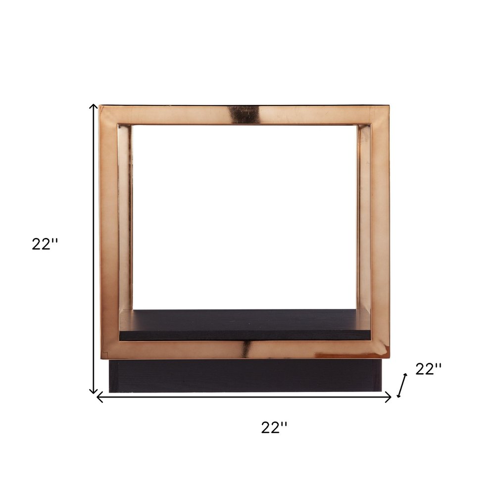 22" Champagne Glass And Iron Square Block End Table With Shelf HomeRoots