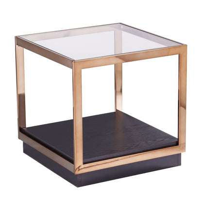 22" Champagne Glass And Iron Square Block End Table With Shelf HomeRoots