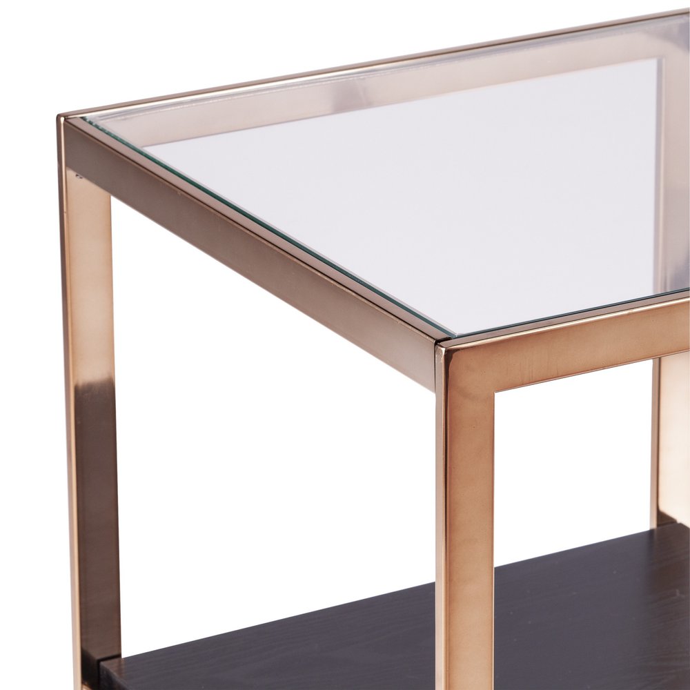 22" Champagne Glass And Iron Square Block End Table With Shelf HomeRoots