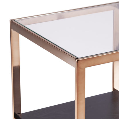 22" Champagne Glass And Iron Square Block End Table With Shelf HomeRoots