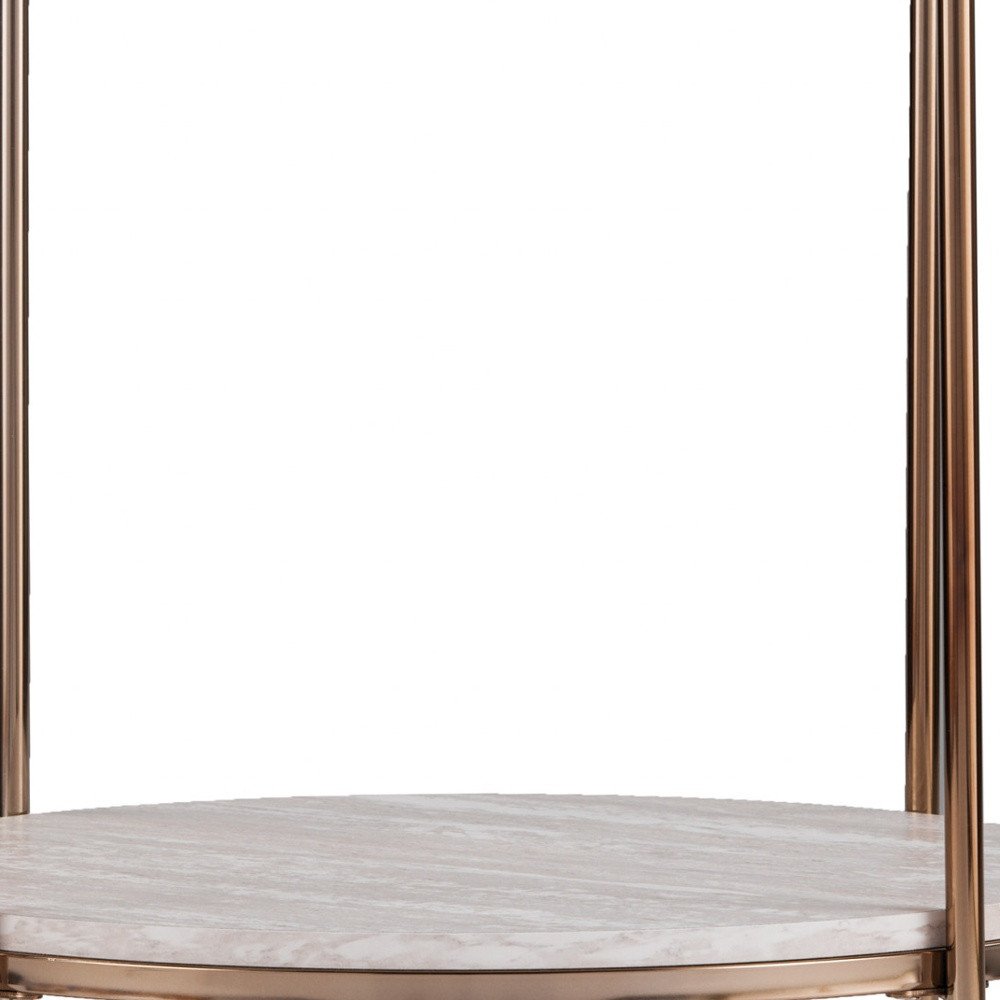 24" Champagne Faux Marble And Iron Round End Table With Shelf HomeRoots