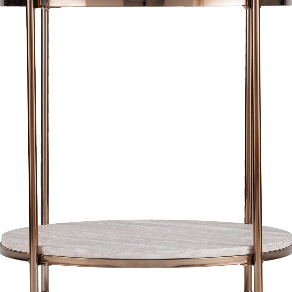 24" Champagne Faux Marble And Iron Round End Table With Shelf HomeRoots