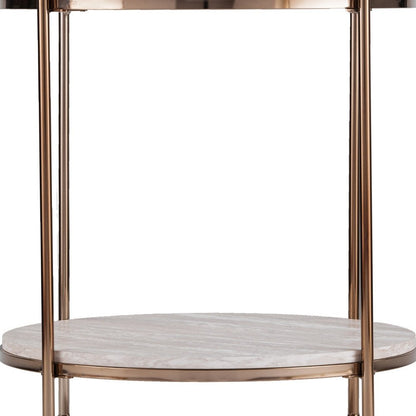 24" Champagne Faux Marble And Iron Round End Table With Shelf HomeRoots