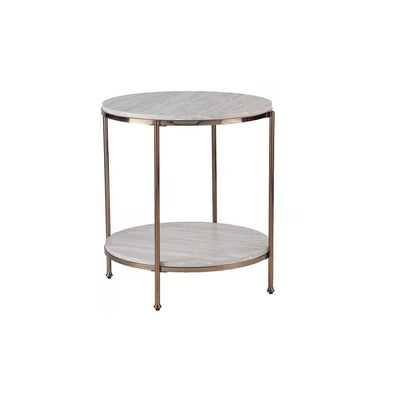 24" Champagne Faux Marble And Iron Round End Table With Shelf HomeRoots