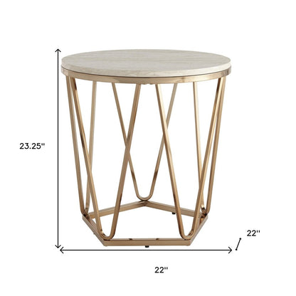23" Champagne Manufactured Wood And Iron Round End Table HomeRoots