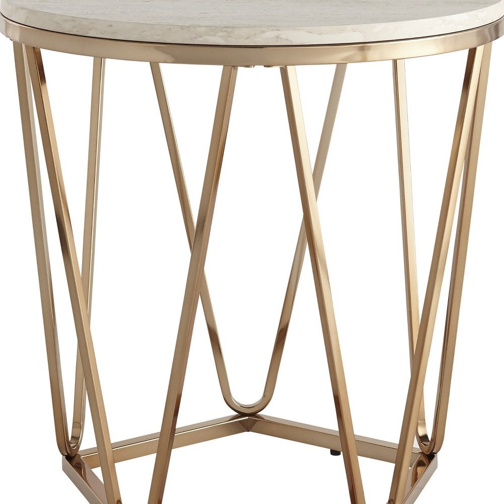 23" Champagne Manufactured Wood And Iron Round End Table HomeRoots