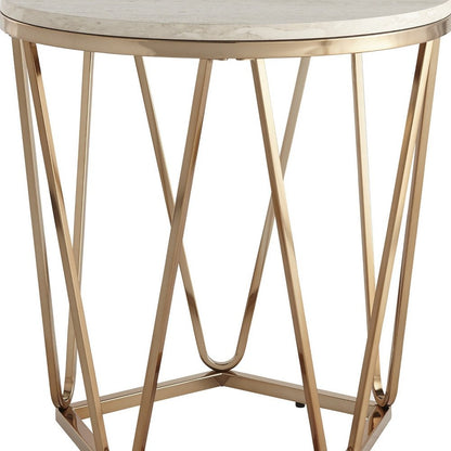 23" Champagne Manufactured Wood And Iron Round End Table HomeRoots