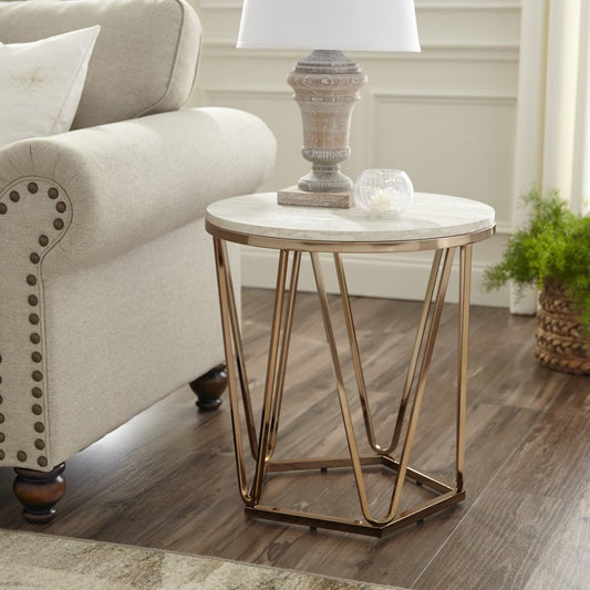 23" Champagne Manufactured Wood And Iron Round End Table HomeRoots