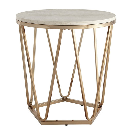 23" Champagne Manufactured Wood And Iron Round End Table HomeRoots