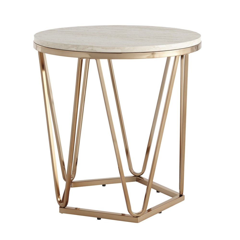 23" Champagne Manufactured Wood And Iron Round End Table HomeRoots